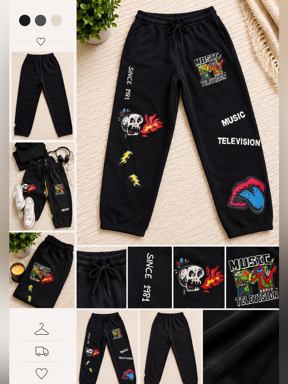 Black Graphic Sweatpants - Music TV Design